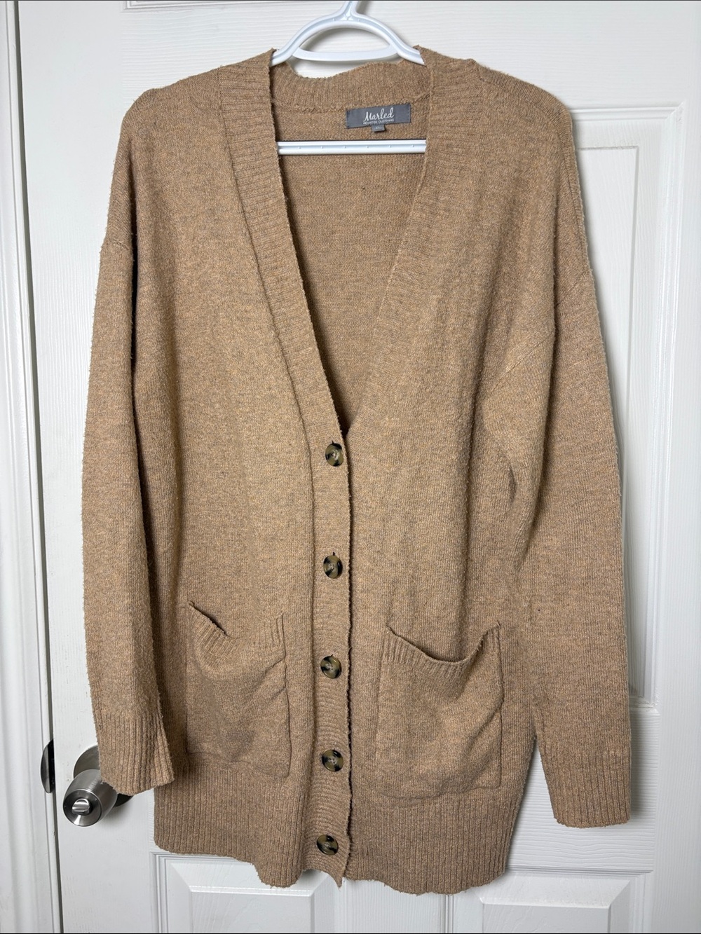 Marled Chunky Button-Front Cardigan - Camel Tan